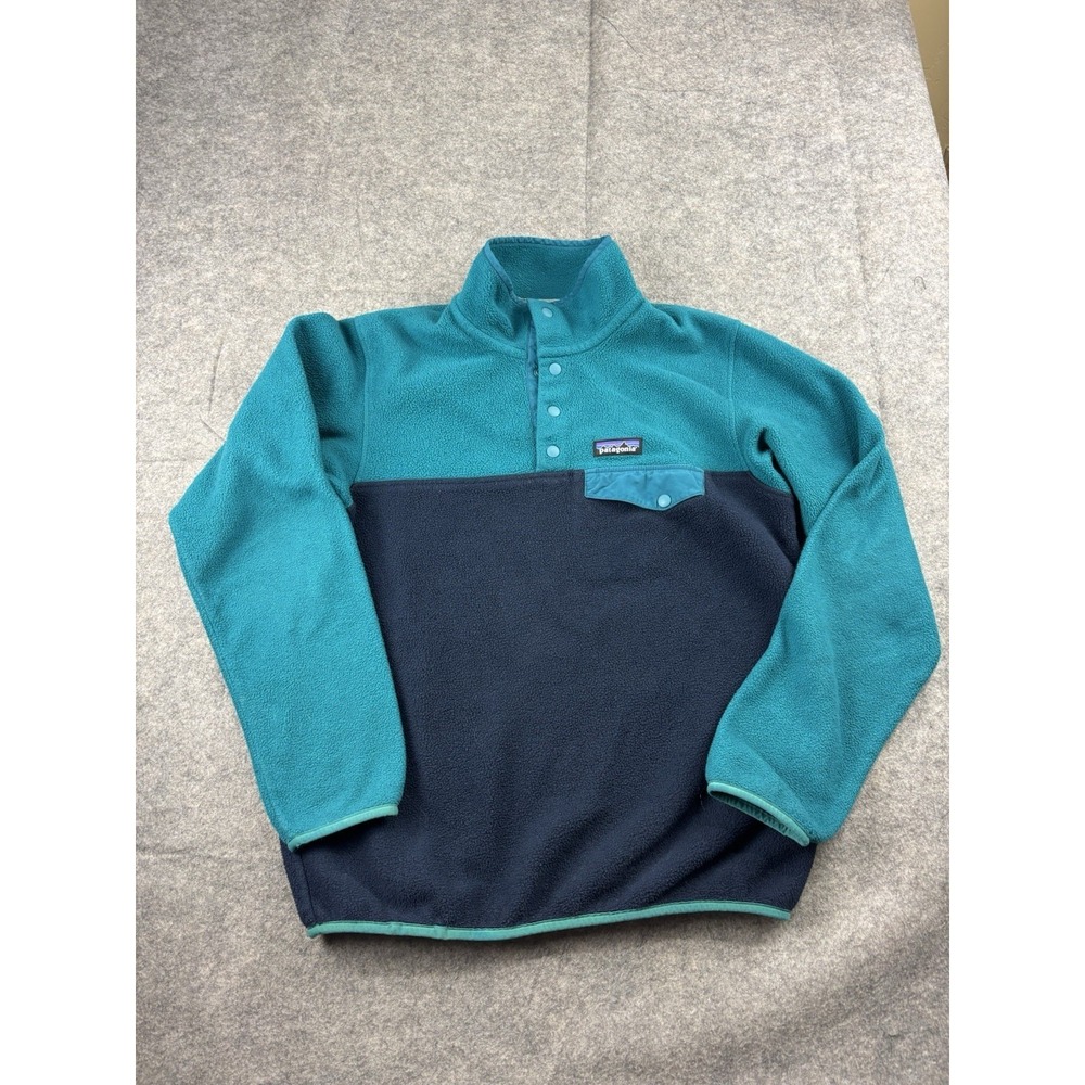 Patagonia Jacket Adult S Blue Snap T‎ Sweater Synchilla Fleece Logo Granola